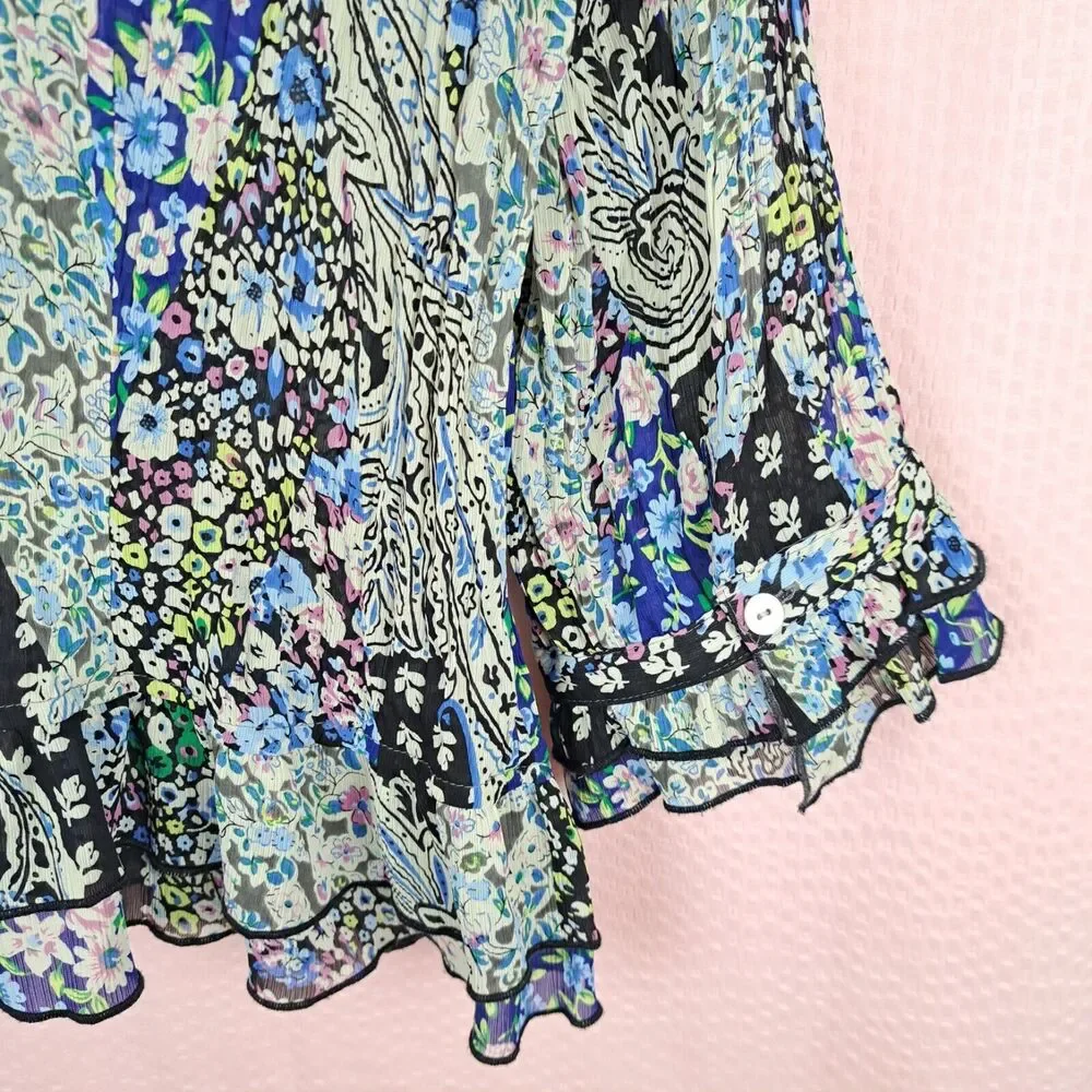 Agora Blouse Ruffle Long Sleeve Lightweight Size PL Floral Micro Print Petite